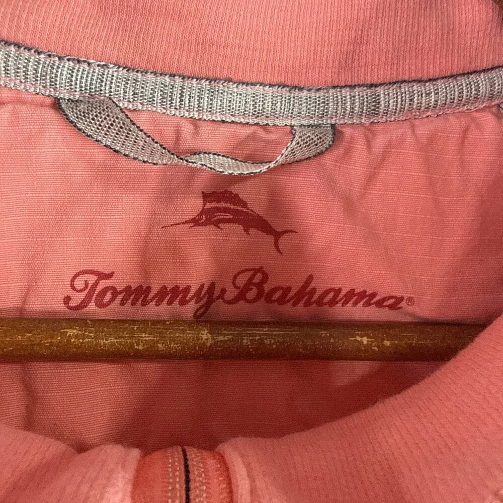 Tommy Bahama Quarter Zip Sweatshirt Men’s 2XLB Pink Pullover Pima Cotton Beach